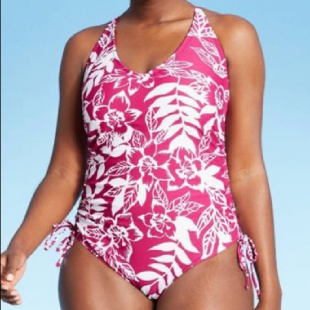 Kona Sol Pink/Whte Side Cinch Ring Back 1pc swim L